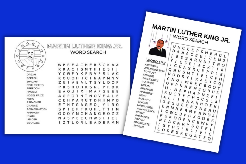 martin luther king jr wordsearch example pages