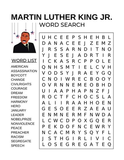 martin luther king jr wordsearch example page