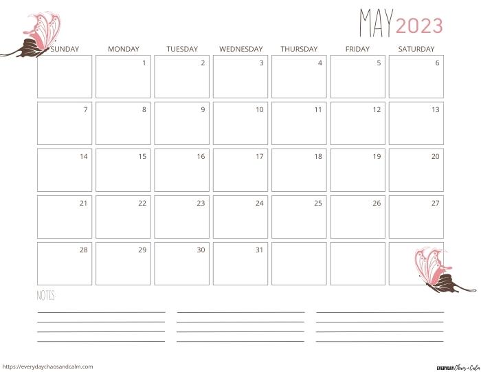 printable May 2023 calendar- sunday start
