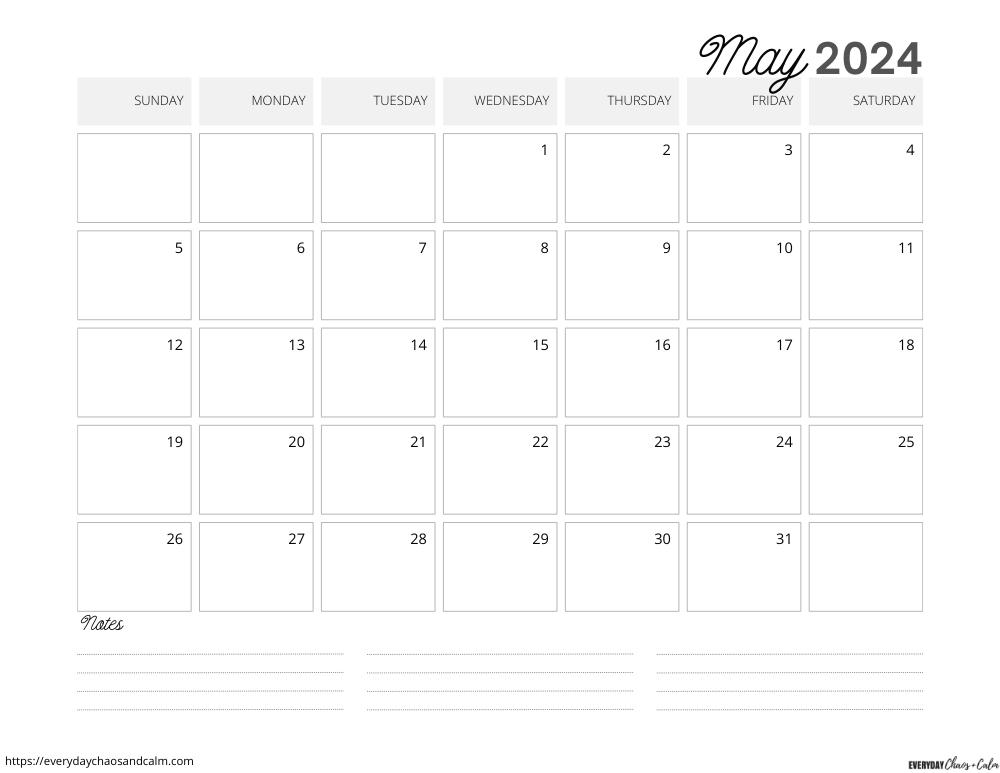 printable May 2024 calendar- sunday start
