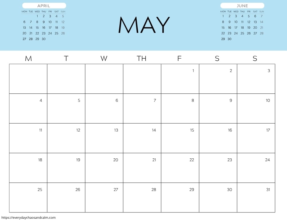 Printable May 2026 Calendars