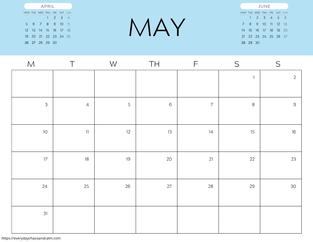 printable May 2027 calendar- monday start