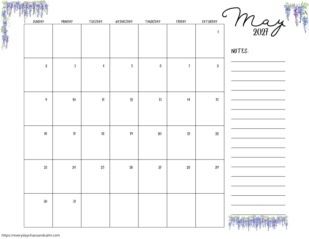 printable May 2027 calendar- sunday start