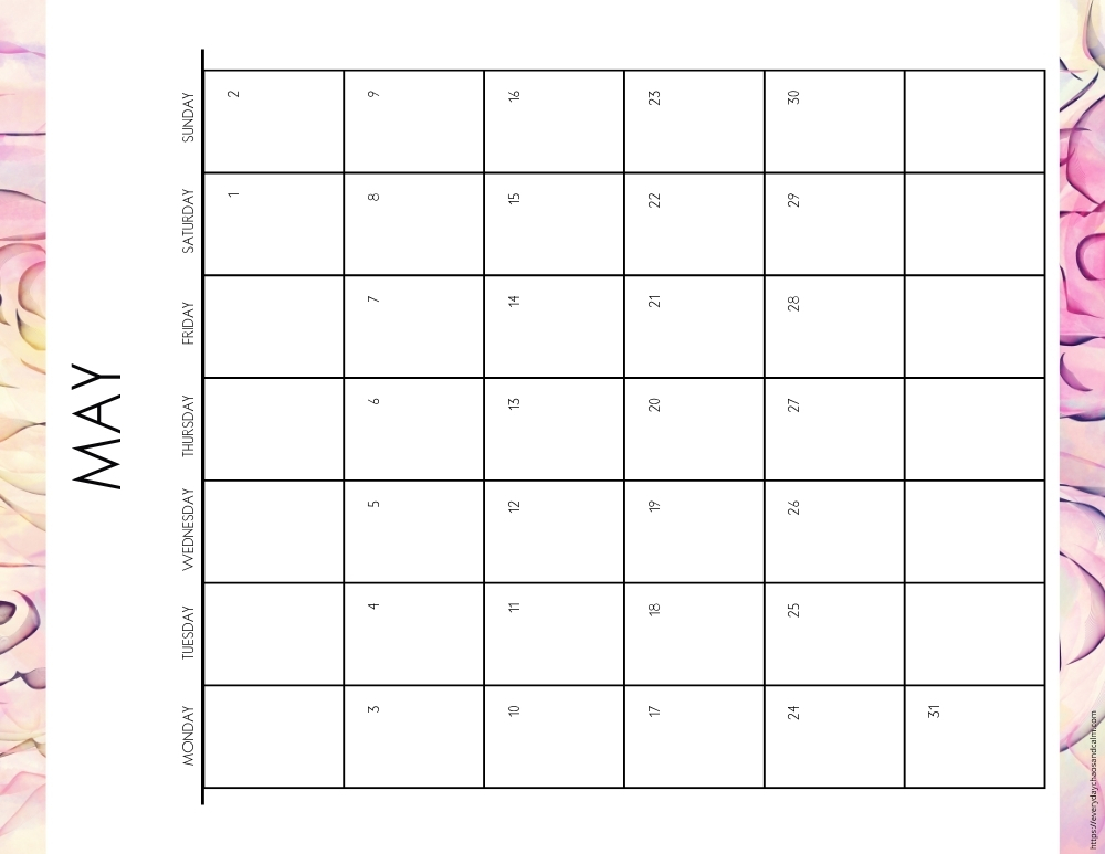 vertical printable May 2027 calendar- monday start