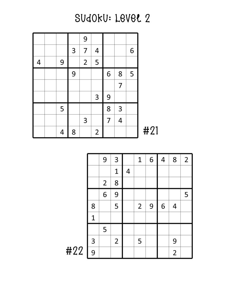 printable medium sudoku puzzles, two intermediate grids on a single page, logic challenge printable, PDF, instant download