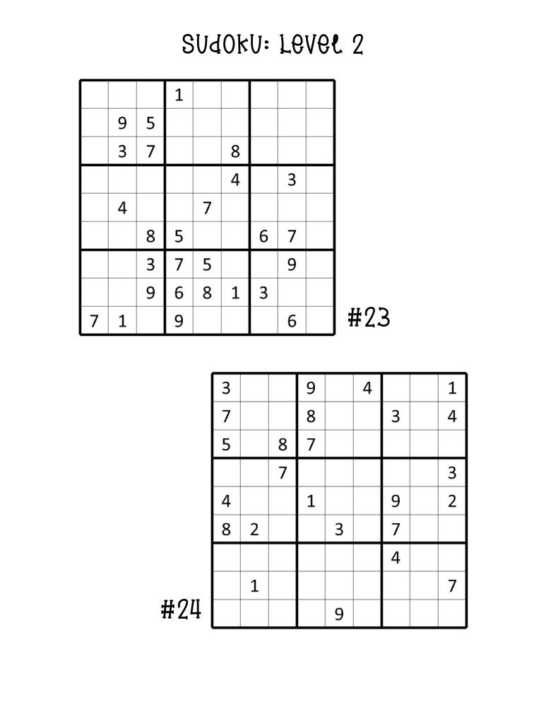 printable medium sudoku puzzles sheet, pair of intermediate logic grids, quiet time number game, PDF, instant download