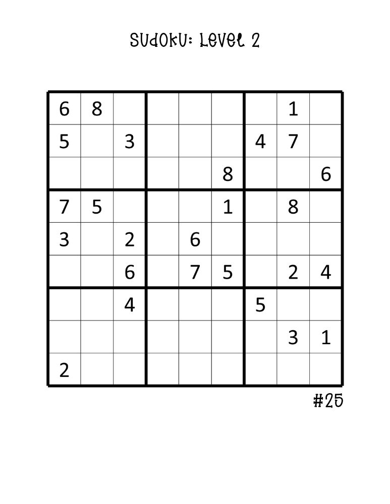 printable medium sudoku puzzles, full-page single intermediate sudoku grid, clear number logic sheet, PDF, instant download