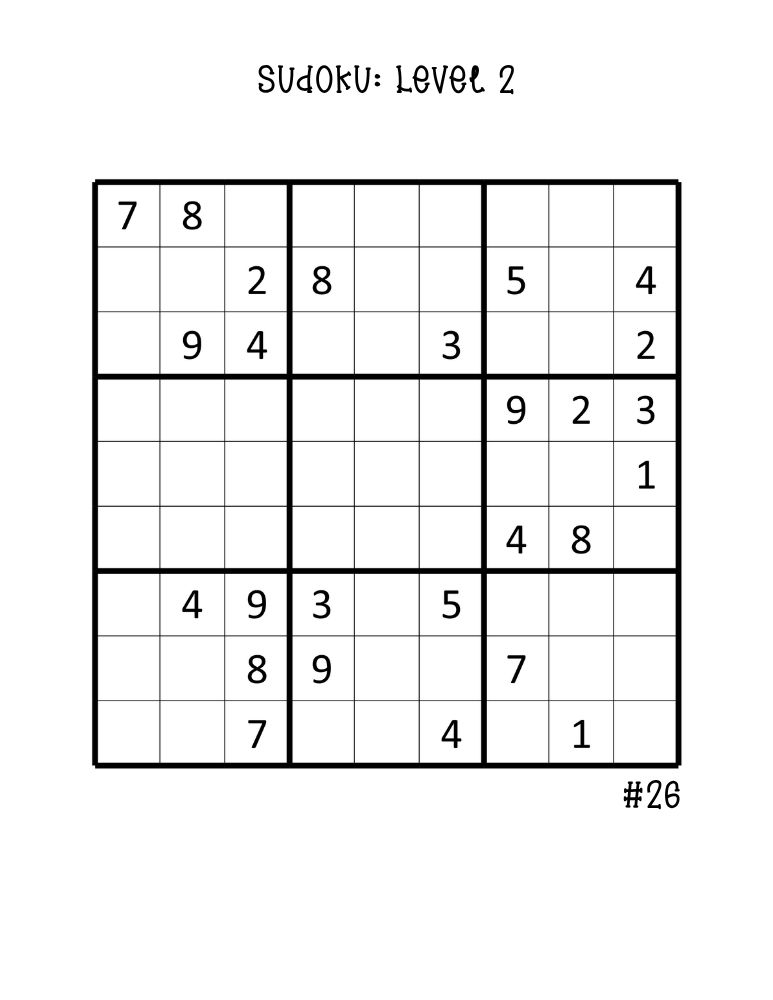 printable medium sudoku puzzles in large format, single full-sheet intermediate puzzle, math brain teaser, PDF, instant download