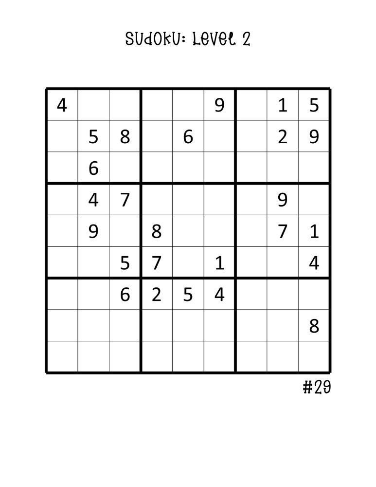 printable medium sudoku puzzles in large print, one full-page puzzle grid for teens and adults, logic practice sheet, PDF, instant download