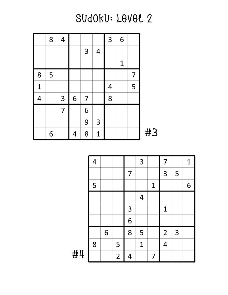 printable medium sudoku puzzles, pair of number logic puzzles, intermediate brain teaser, PDF, instant download