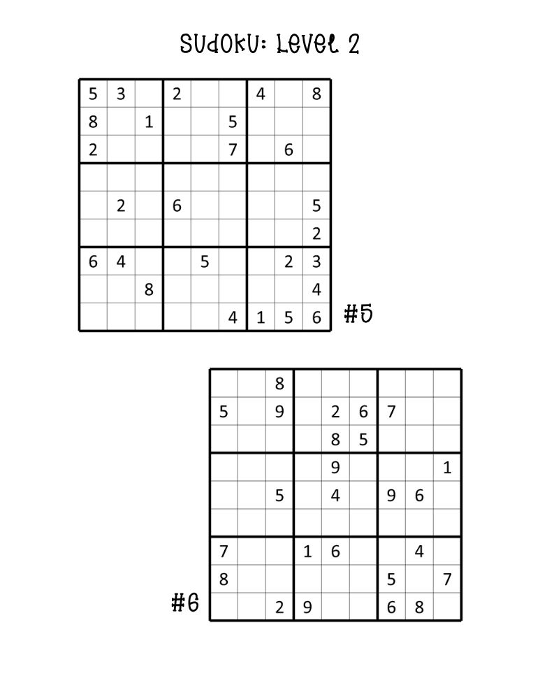 printable medium sudoku puzzles sheet, two puzzles per page, critical thinking math activity, PDF, instant download