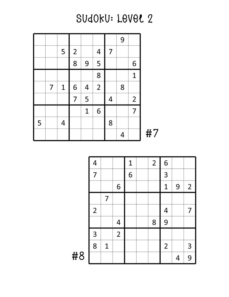 printable medium sudoku puzzles for adults and teens, double puzzle layout, intermediate logic game, PDF, instant download