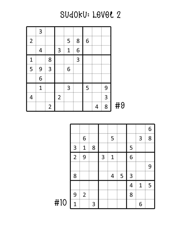 printable medium sudoku puzzles worksheet, two half-page number logic grids, classroom activity page, PDF, instant download
