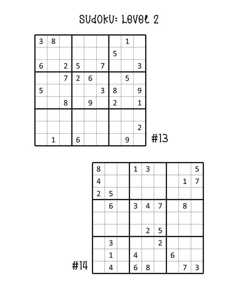 printable medium sudoku puzzles page, two intermediate level number grids, travel puzzle activity, PDF, instant download