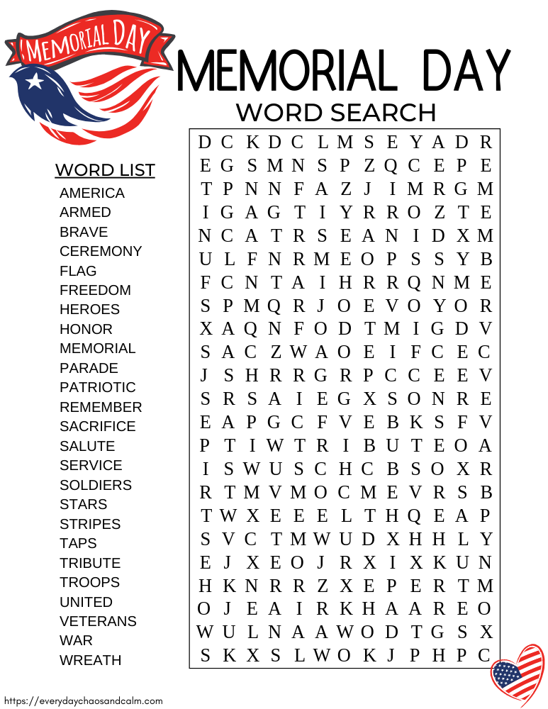 Free Printable Memorial Day Word Searches