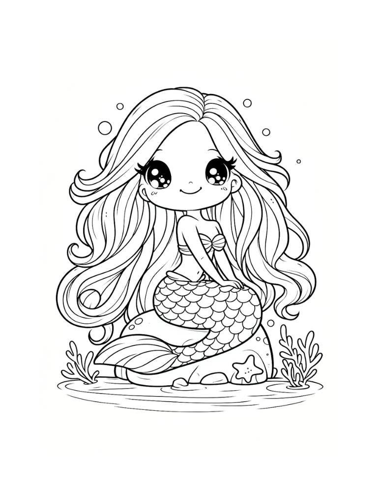 mermaid coloring page, PDF, instant download, kids
