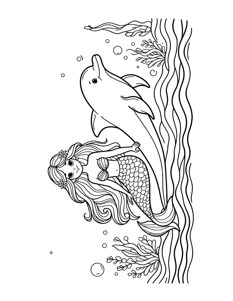 mermaid coloring page, PDF, instant download, kids