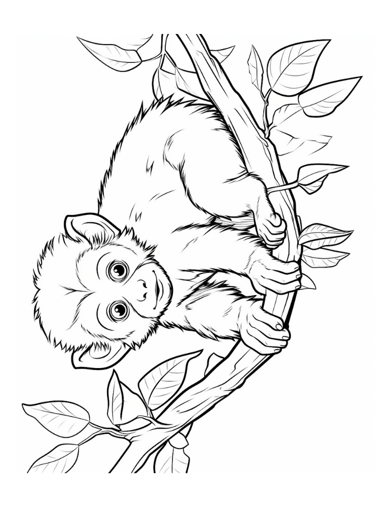 monkey coloring page, PDF, instant download, kids