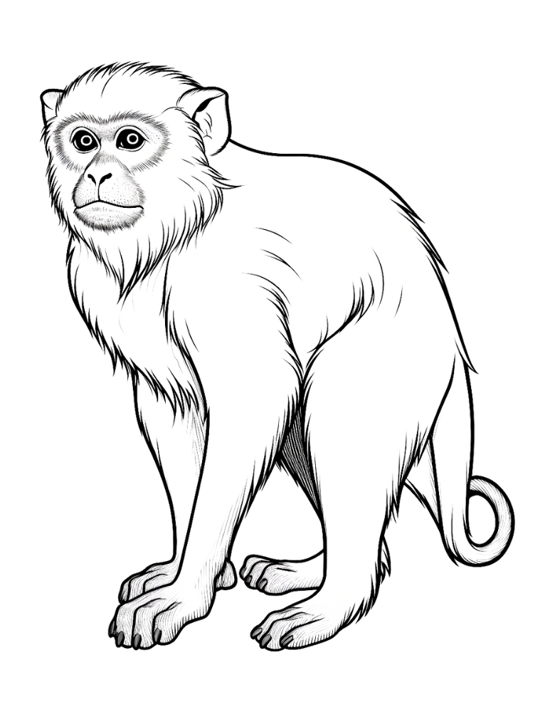 monkey coloring page, PDF, instant download, kids