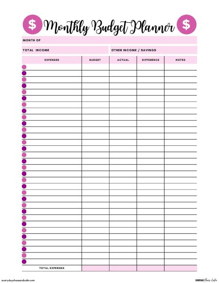 Simple Monthly Budget Planner Printable Free printable monthly planner,for organization, saving money, track income and expenses, instant download.