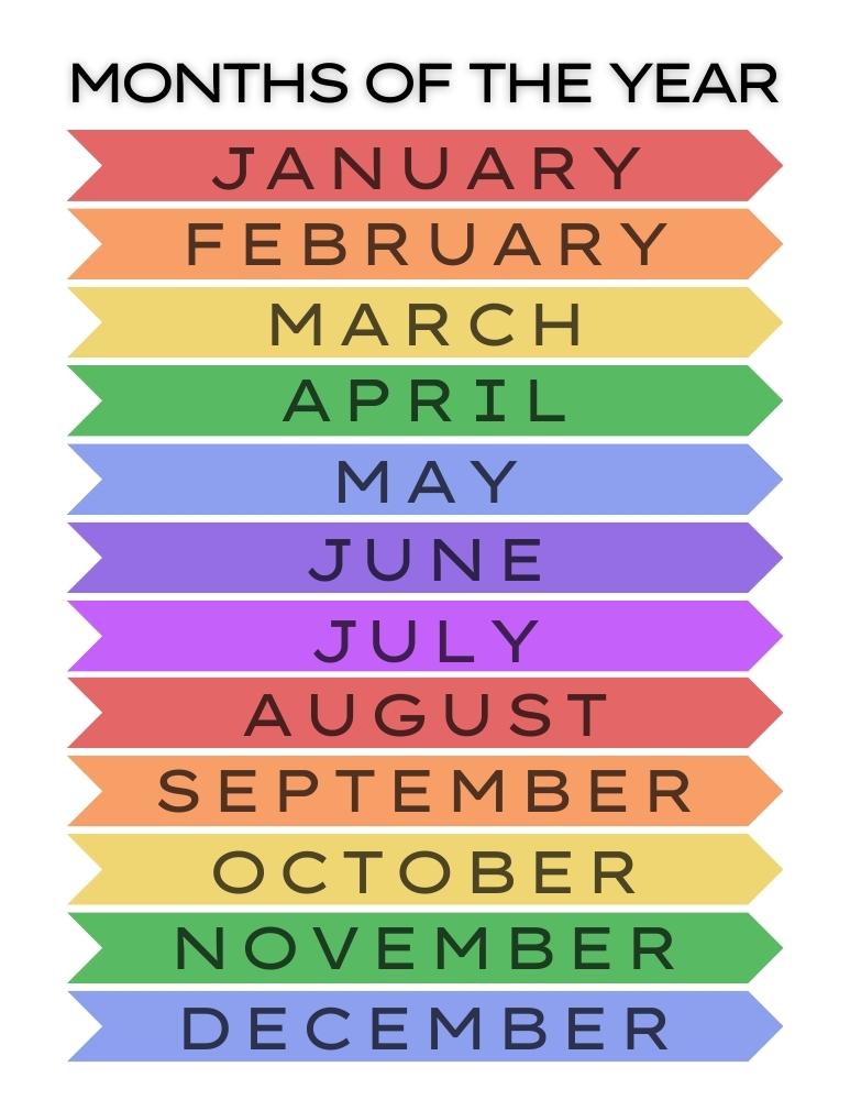 months of the year chart, PDF, instant download, preschool, PreK, kindergarten learning tool