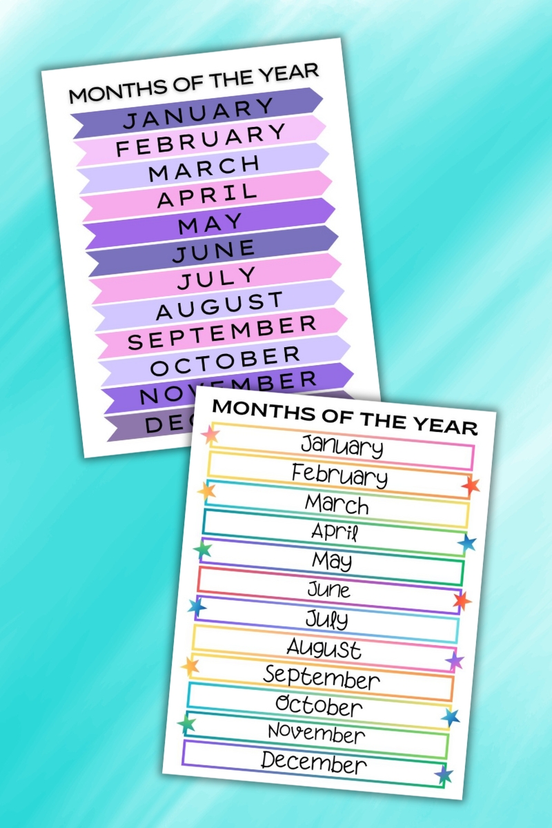 months of the year charts