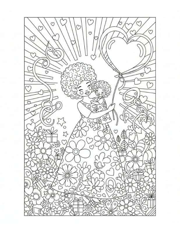 Mother's Day wreath coloring page, spring floral printable, kids craft, PDF, instant download