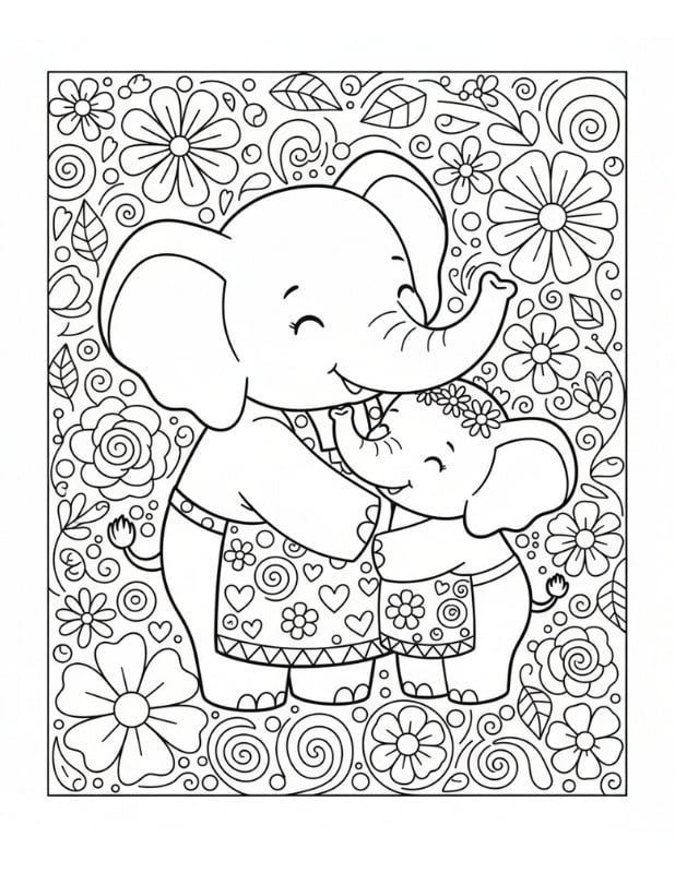 Mother's Day coloring page, floral design for mom, kids holiday activity, PDF, instant download