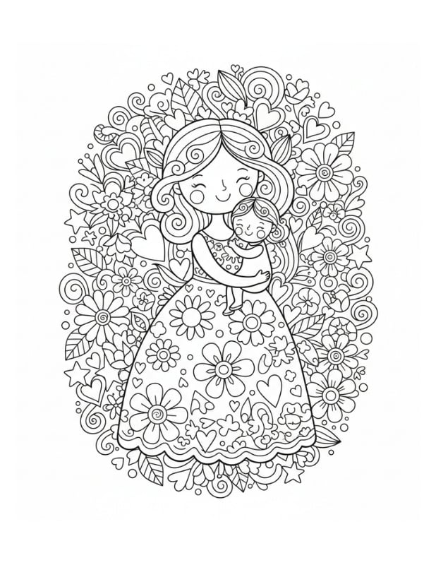 Mother's Day sunshine coloring page, bright and happy design, PDF, instant download