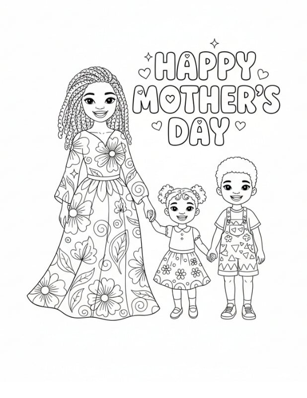 Mother's Day abstract pattern coloring, relaxing art for kids, printable gift, PDF, instant download