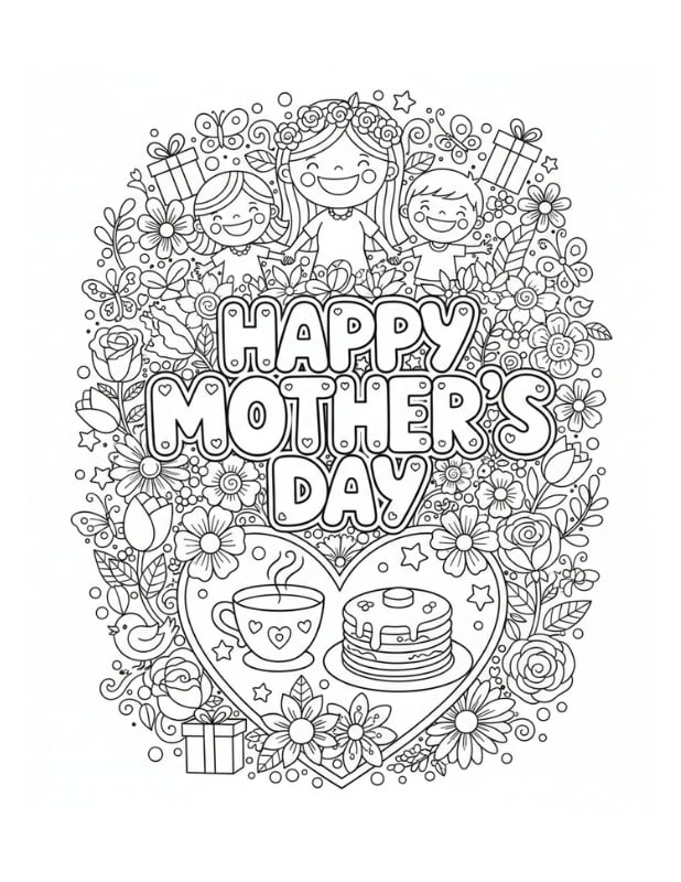 love you mom coloring sheet, simple design for preschoolers, Mother's Day gift, PDF, instant download