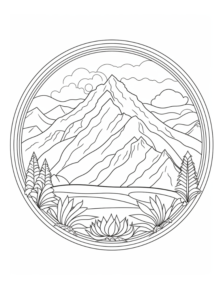 mountain coloring page, PDF, instant download, kids