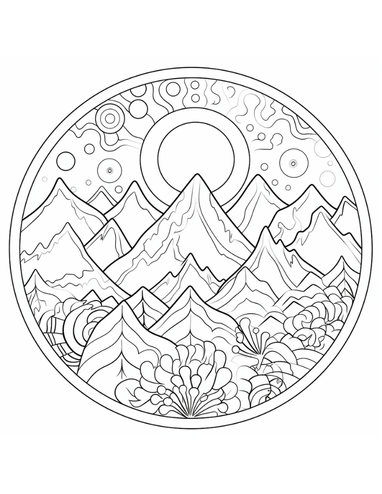 mountain coloring page, PDF, instant download, kids