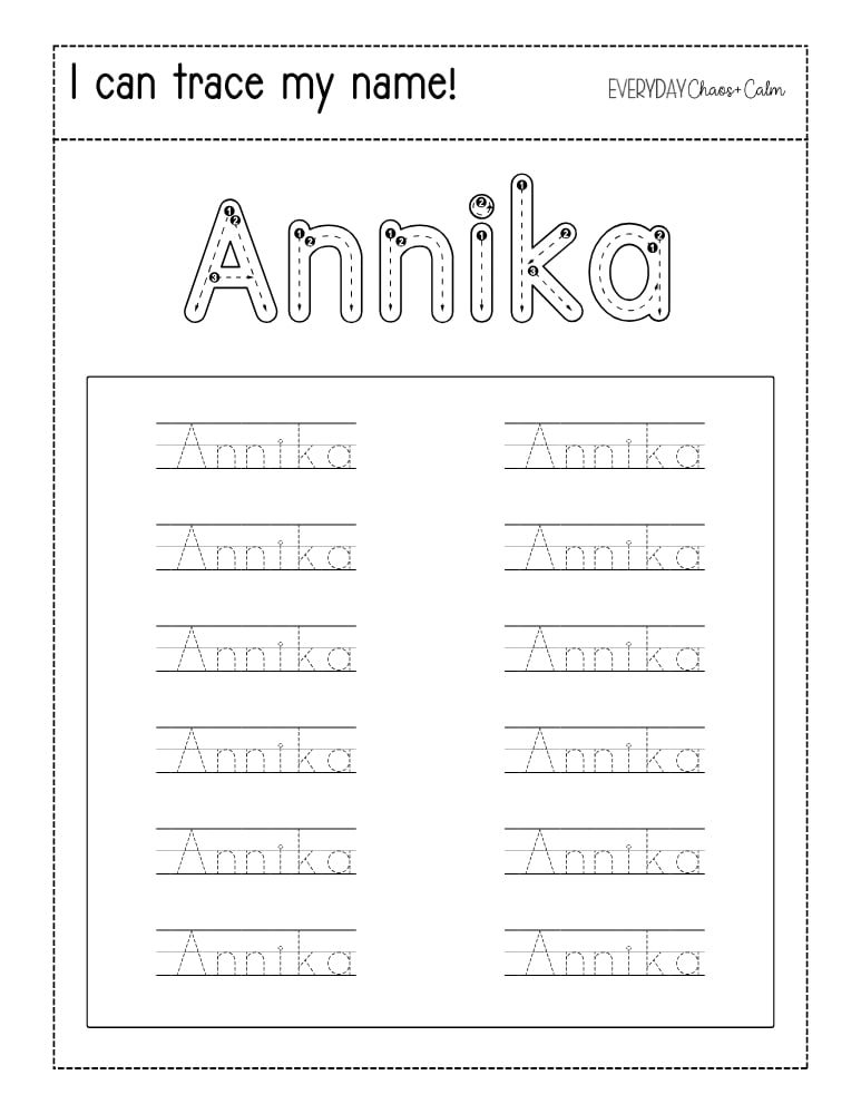 editable name tracing worksheet, education printable, PDF, instant download, kids