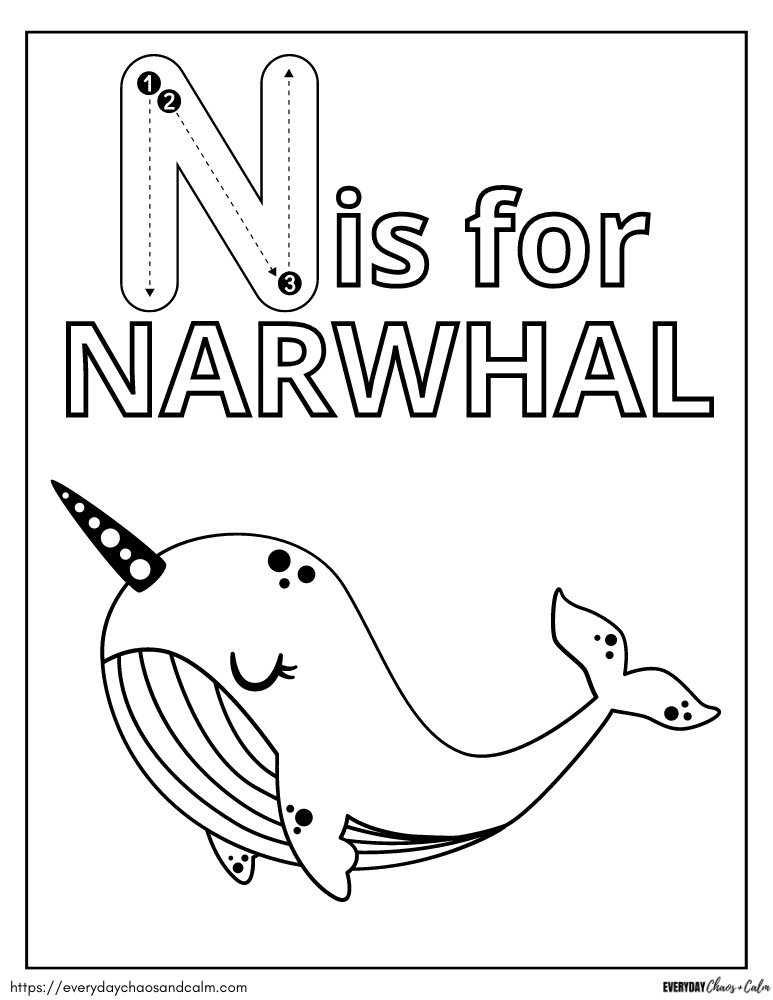 printable narwhal coloring page for kids