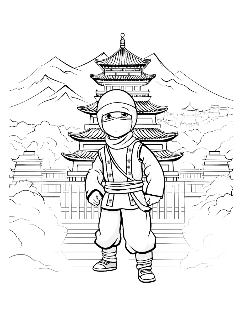 ninja coloring page, PDF, instant download, kids