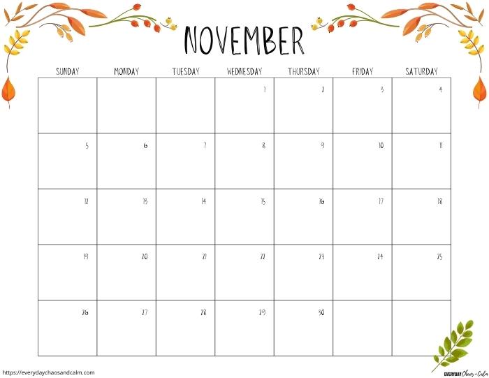 printable November 2023 calendar- sunday start