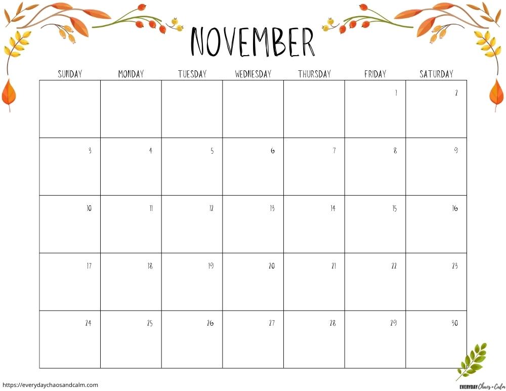 printable November 2024 calendar- sunday start