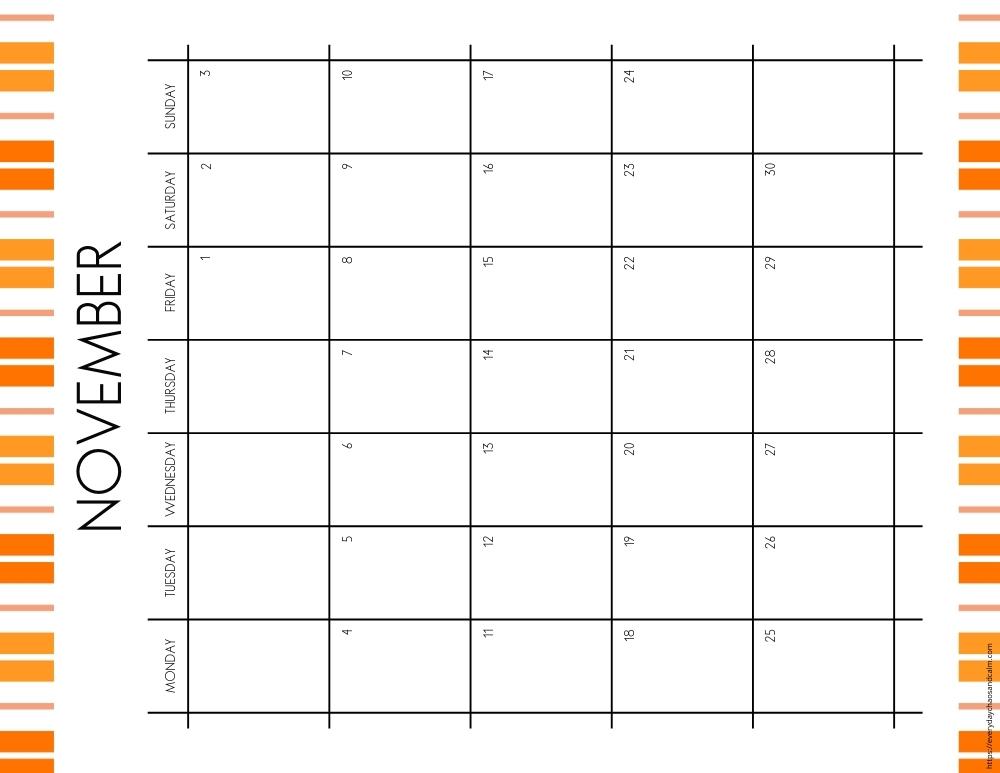 vertical printable November 2024 calendar- monday start