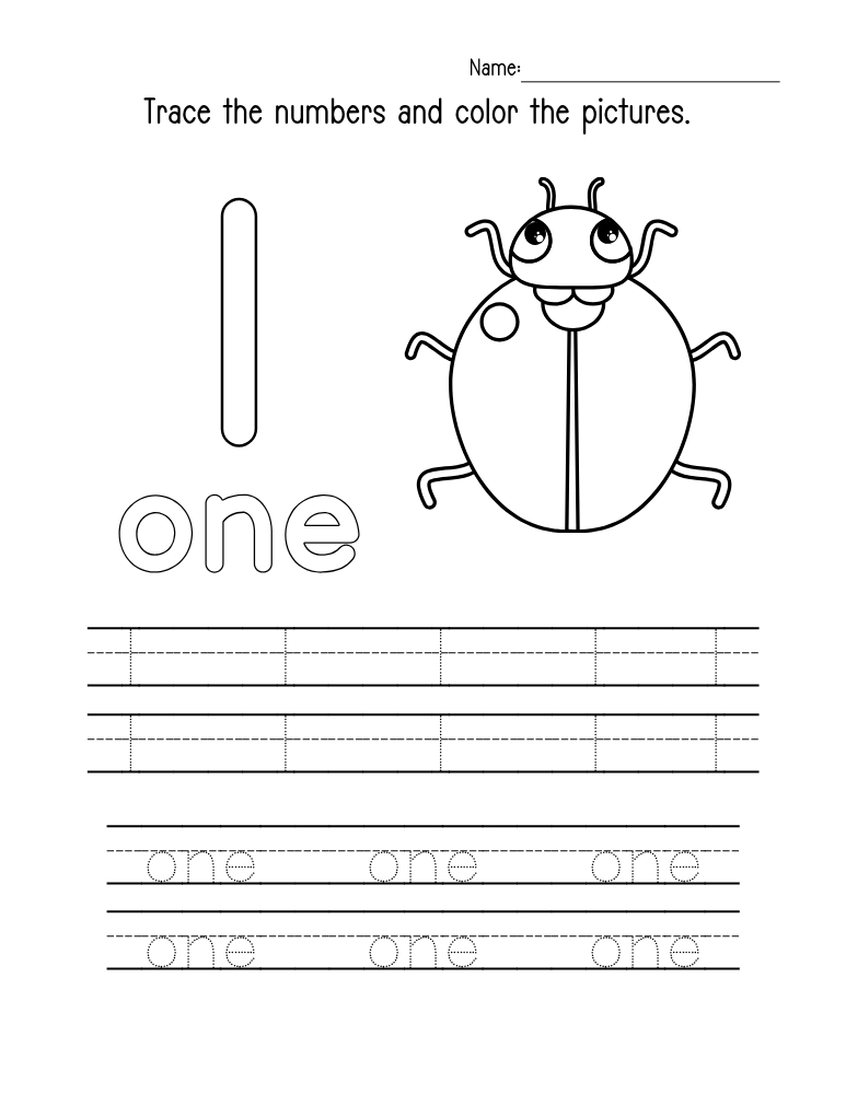 number 1 worksheet, early math printable, PDF, instant download, kids