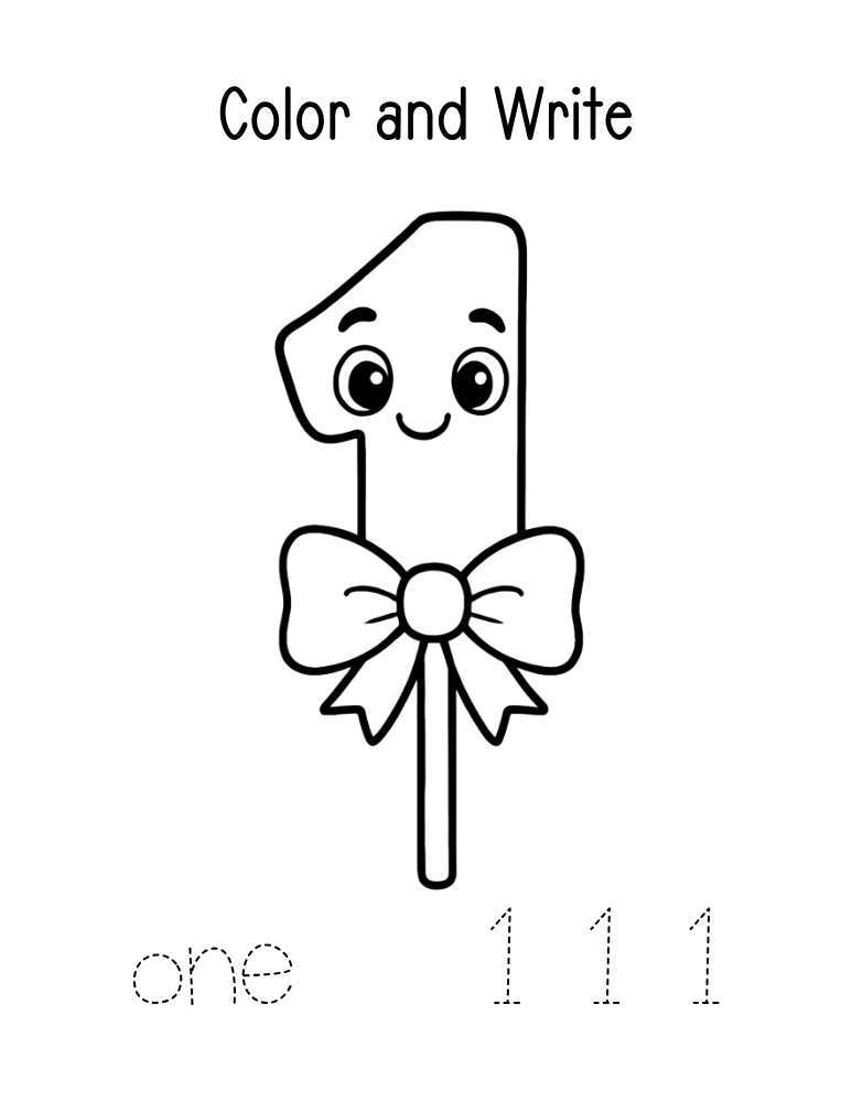 number 1 worksheet, coloring page, PDF, instant download, kids