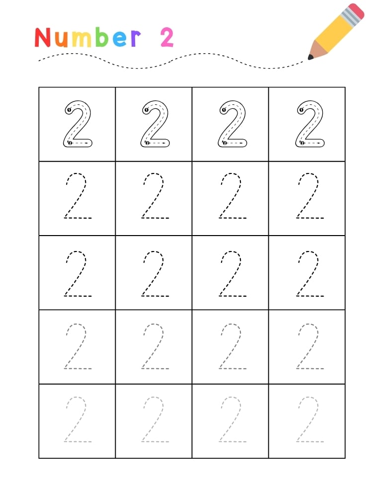 number 2 worksheet, math printable, PDF, instant download, kids