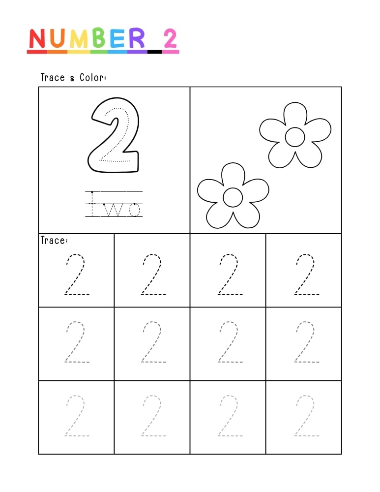 number 2 worksheet, coloring activity, PDF, instant download, kids