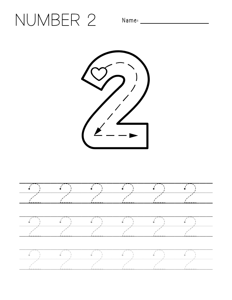 number 2 worksheet, handwriting printable, PDF, instant download, kids