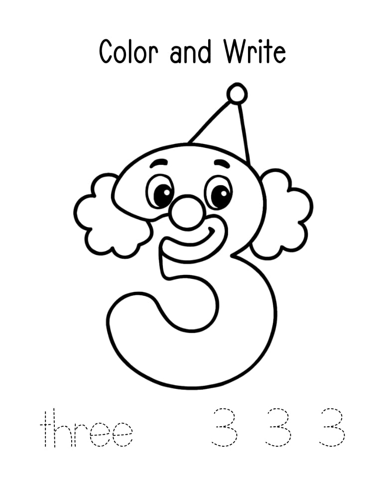 number 3 worksheet, coloring page, PDF, instant download, kids