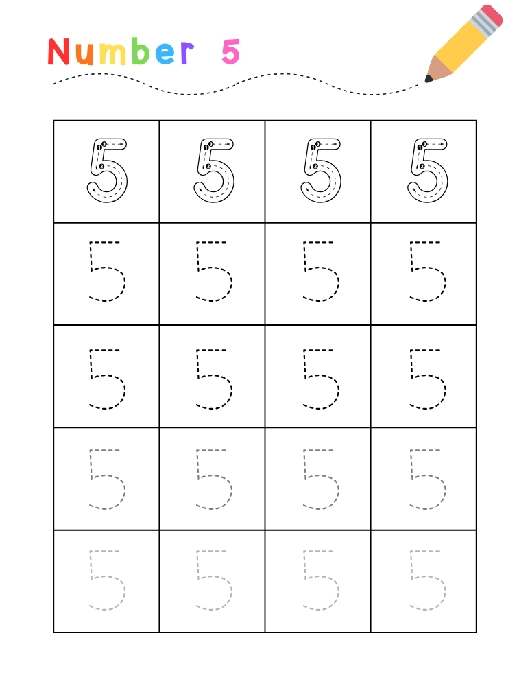 number 5 worksheet, handwriting practice, PDF, instant download, kids