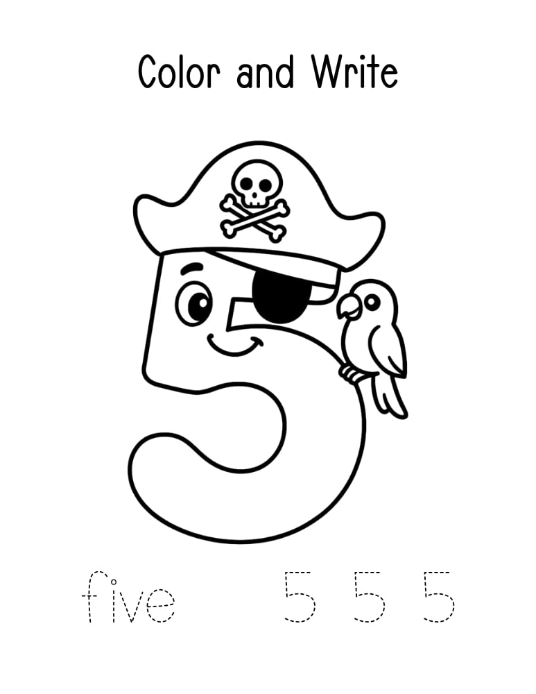 number 5 worksheet, coloring page, PDF, instant download, kids