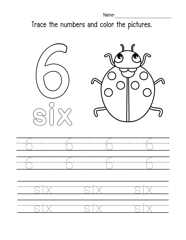 number 6 worksheet, math skills printable, PDF, instant download, kids