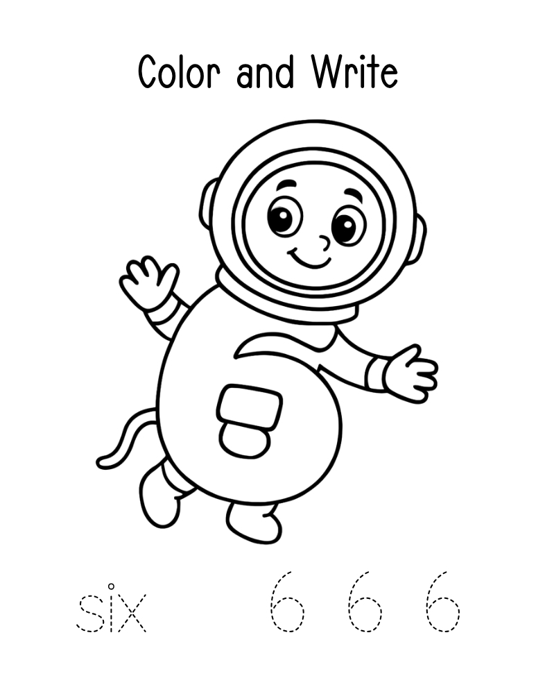 number 6 worksheet, coloring page, PDF, instant download, kids