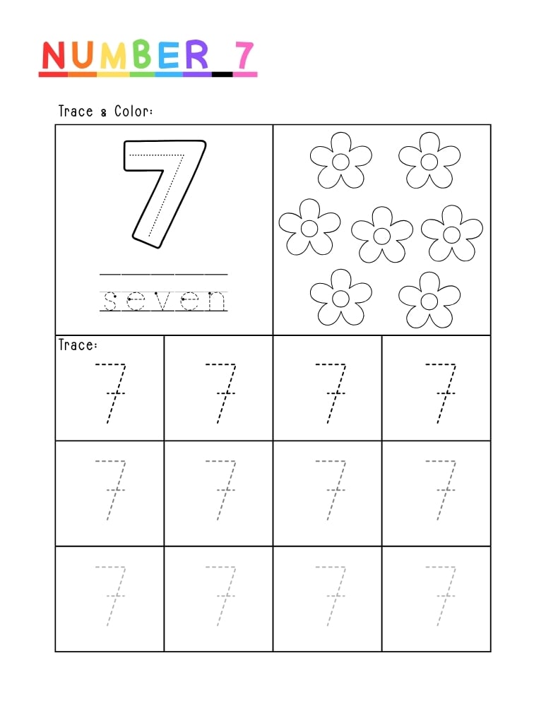 number 7 worksheet, coloring activity, PDF, instant download, kids